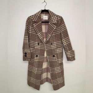 MULA Like New Plaid Pink and tan pea coat sz medium